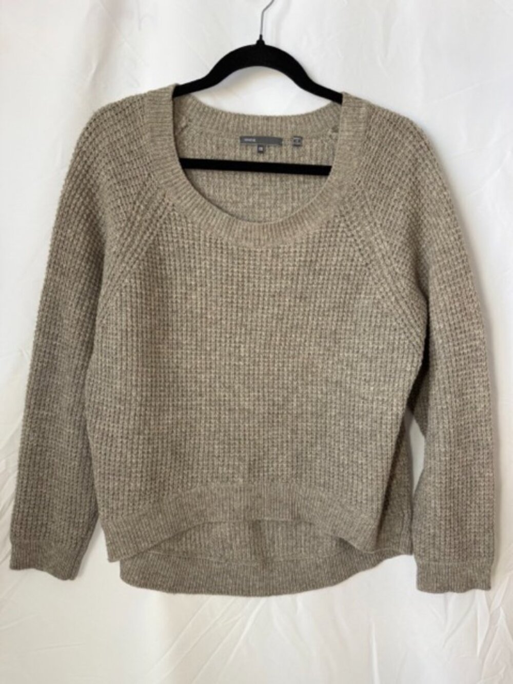 Vince Heather Taupe Waffle Knit Scoop Neck Curved Hem Sweater - VGUC XS